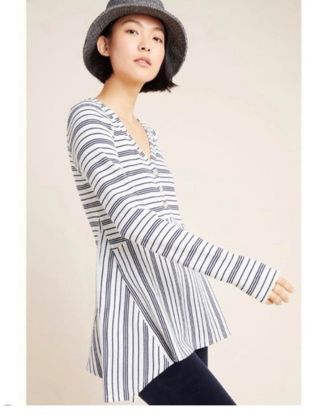 Maeve Eliza Striped Babydoll Henley Tunic